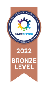Bronze ribbon badge with the Safe Sitter logo, labeled