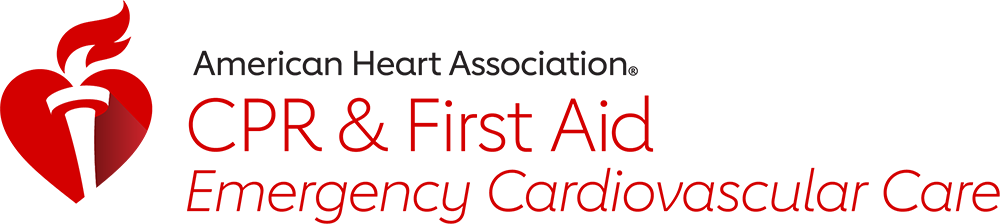 American Heart Association CPR & First Aid Emergency Cardiovascular Care logo featuring a red torch heart graphic and text, representing Central Pierce Fire & Rescue CPR and First Aid classes.